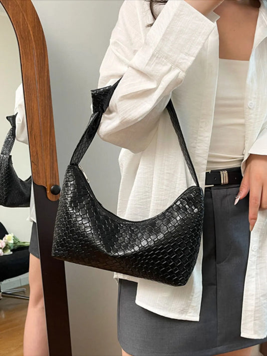 PU Leather Shoulder Bag Black One Size Easy Apparels