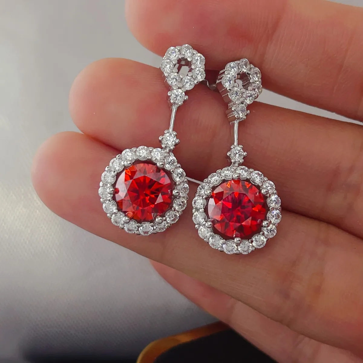 4 Carat Ruby Red Crystal Drop Earrings with Rhinestone Halo Easy Apparels