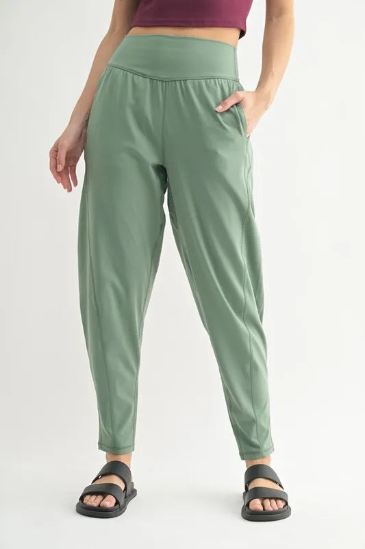MONO B Flowbarrel High Waist Active Pants MOSS Easy Apparels