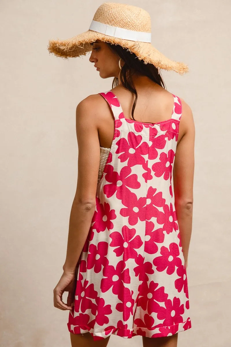 BiBi Floral Prints Tuck Detail Short Overall With Pockets Easy Apparels