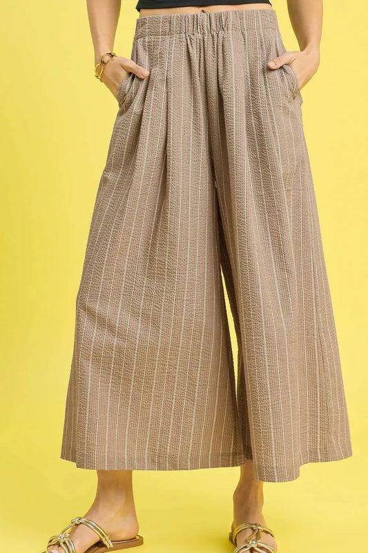 Umgee Pinstripe Crop Palazzo Pants Camel Easy Apparels