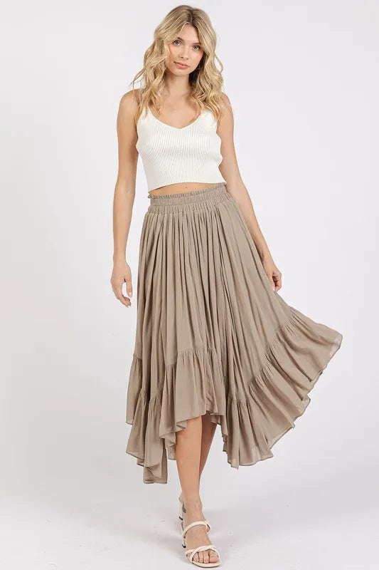 Mittoshop Handkerchief Hem Elastic Waist Pocket Midi Skirt Easy Apparels