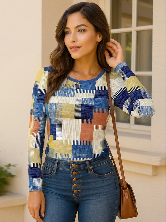 Trendsi Color Block Long Sleeve T-Shirt Blue
