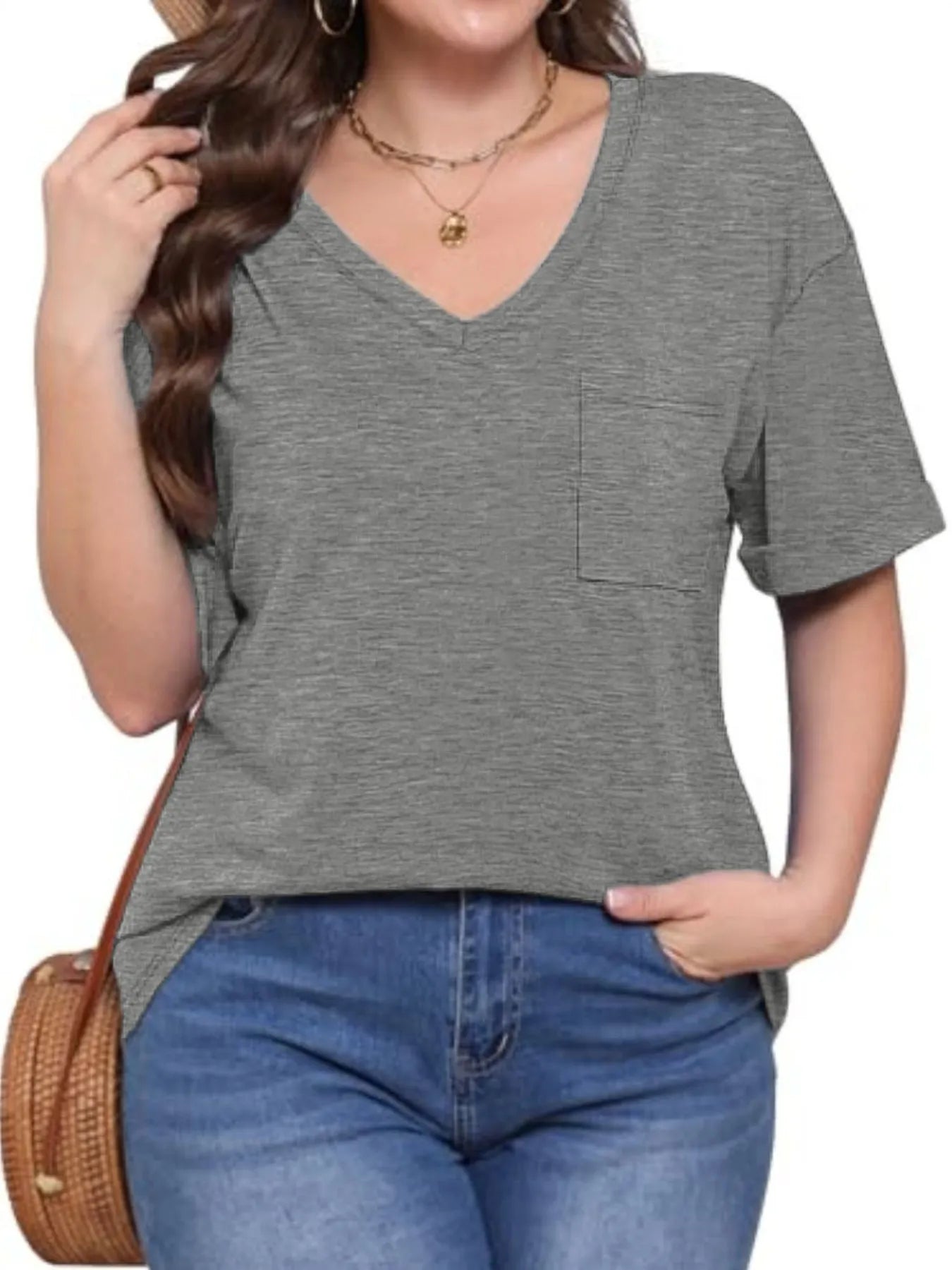 Trendsi V-Neck Pocket T-Shirt