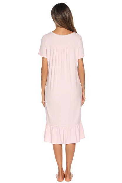 Lace Detail Square Neck Lounge Dress Easy Apparels