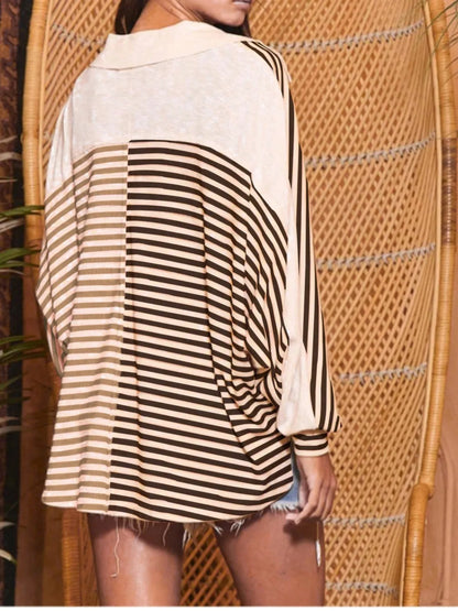 Trendsi Striped Button Front Casual Top