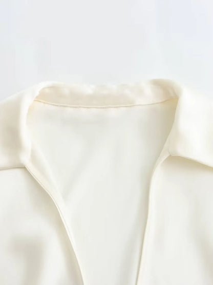Trendsi Satin Tie-Front Long Sleeve Shirt