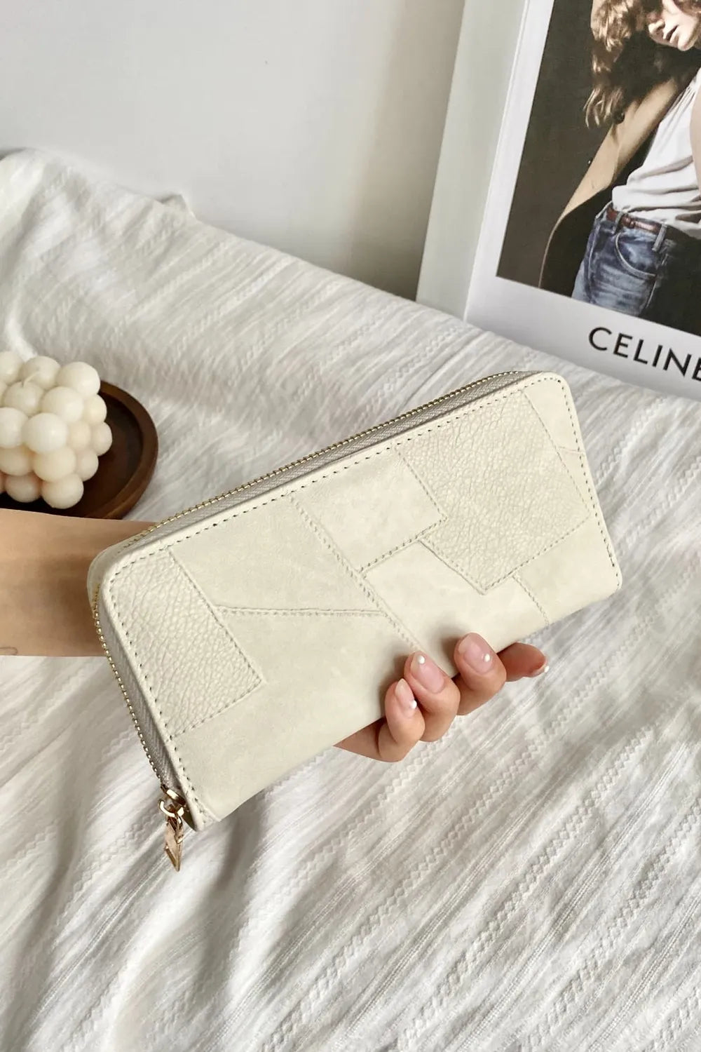 PU Leather Mulit-Interlayer Wallet Beige One Size Easy Apparels
