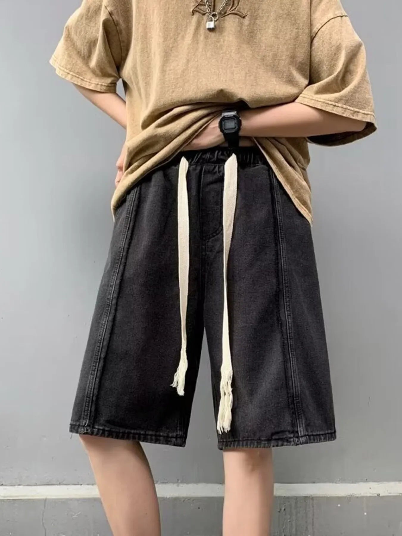 Men's Full Size Drawstring Denim Shorts with Pockets Plus Size Easy Apparels
