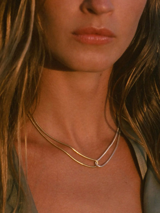 18K Gold-Plated Stainless Steel Two-Tone Necklace Gold One Size Easy Apparels