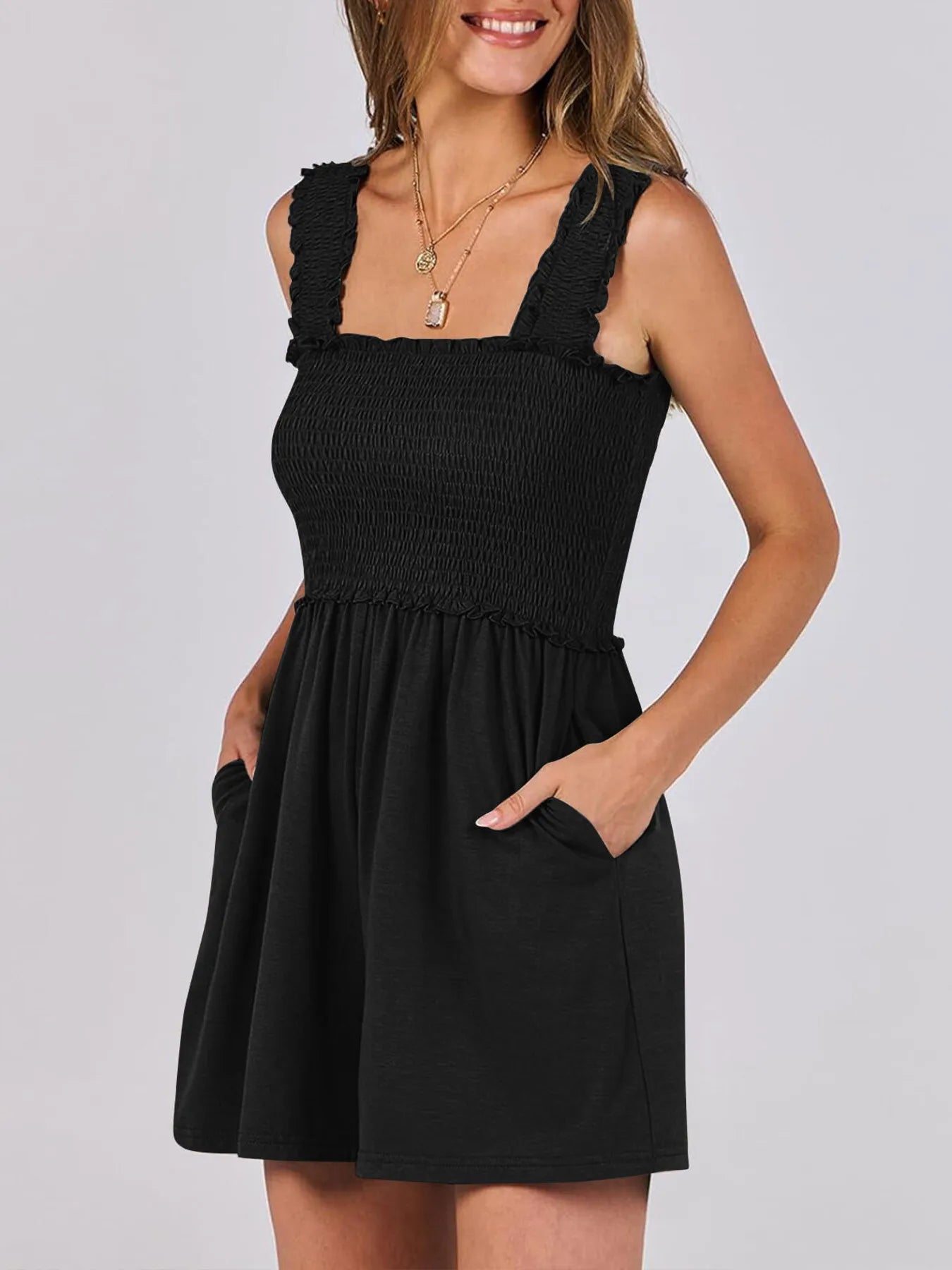 Smocked Square Neck Summer Romper Easy Apparels