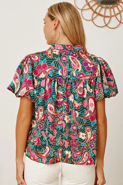 Trendsi Floral Collared Neck Short Sleeve Blouse