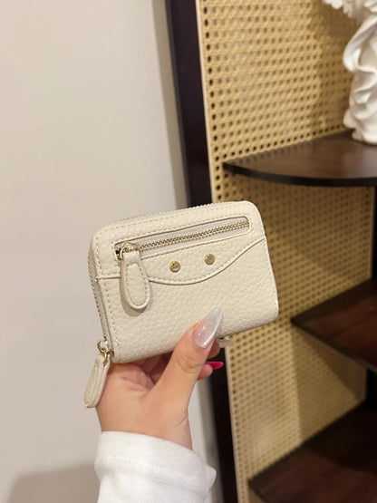 PU Leather Solid Color Card Case Ivory One Size Easy Apparels