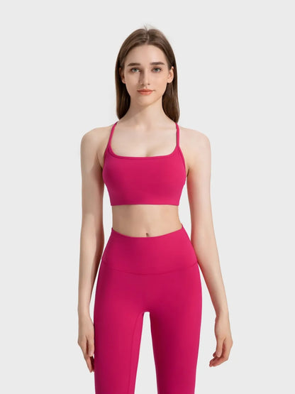 Millennia Crisscross Back Scoop Neck Active Cami with Detachable Chest Pads Easy Apparels
