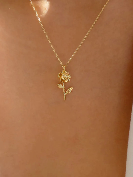 Alloy Rose Pendant Necklace Gold One Size Easy Apparels