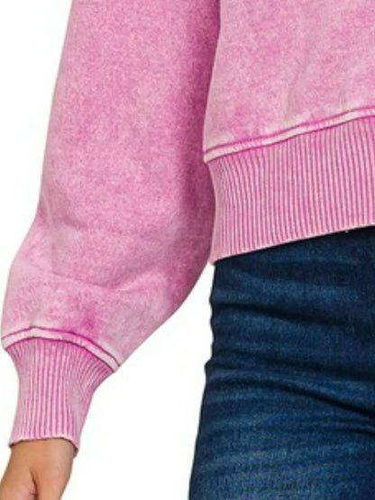 Trendsi Zenana Acid Wash Fleece Drawstring Cropped Hoodie