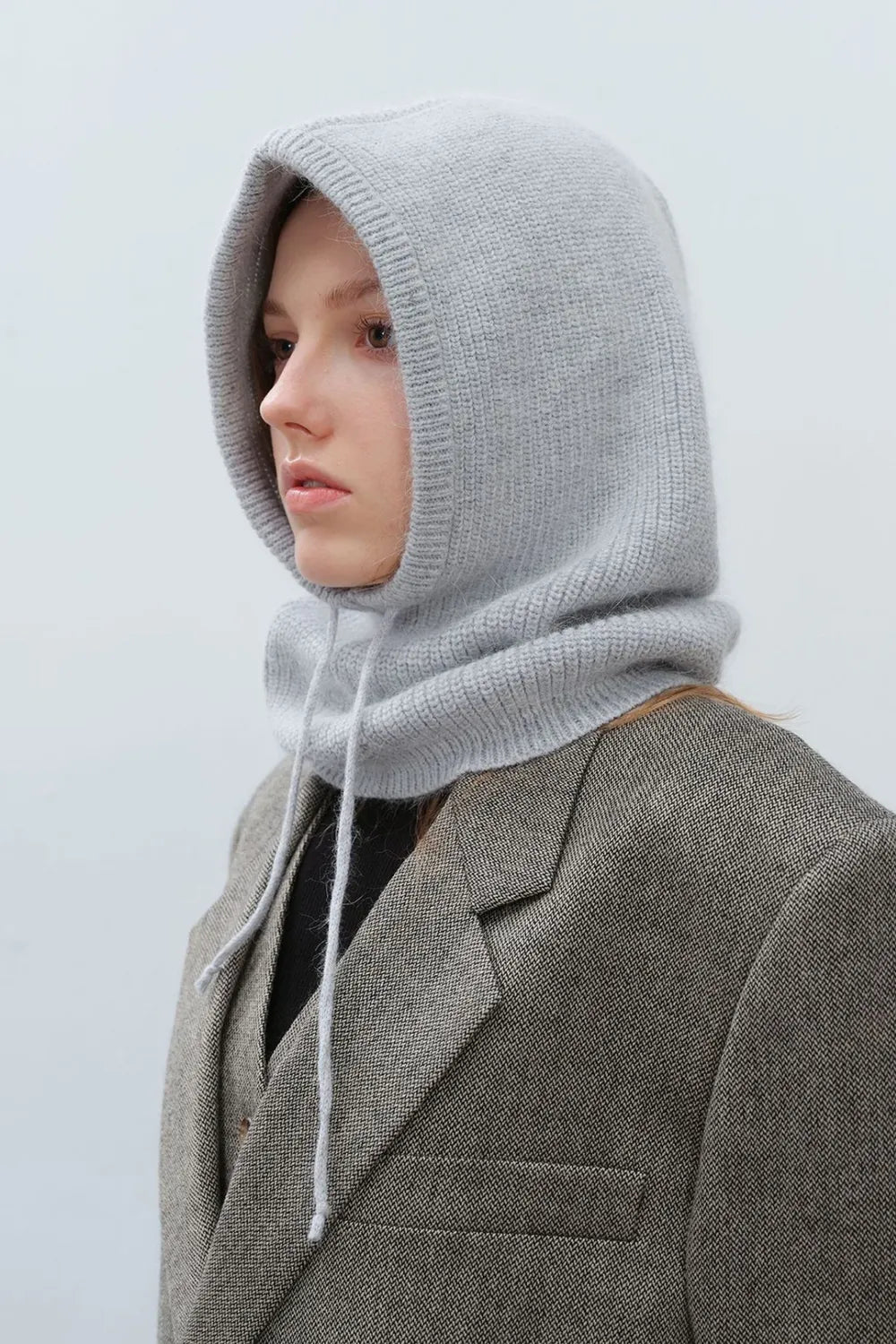 Drawstring Solid Color Thermal Knit Hat Light Gray One Size Easy Apparels