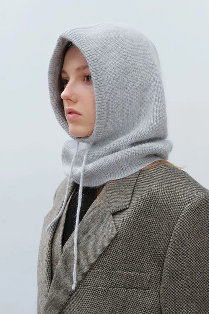 Drawstring Solid Color Thermal Knit Hat Light Gray One Size Easy Apparels
