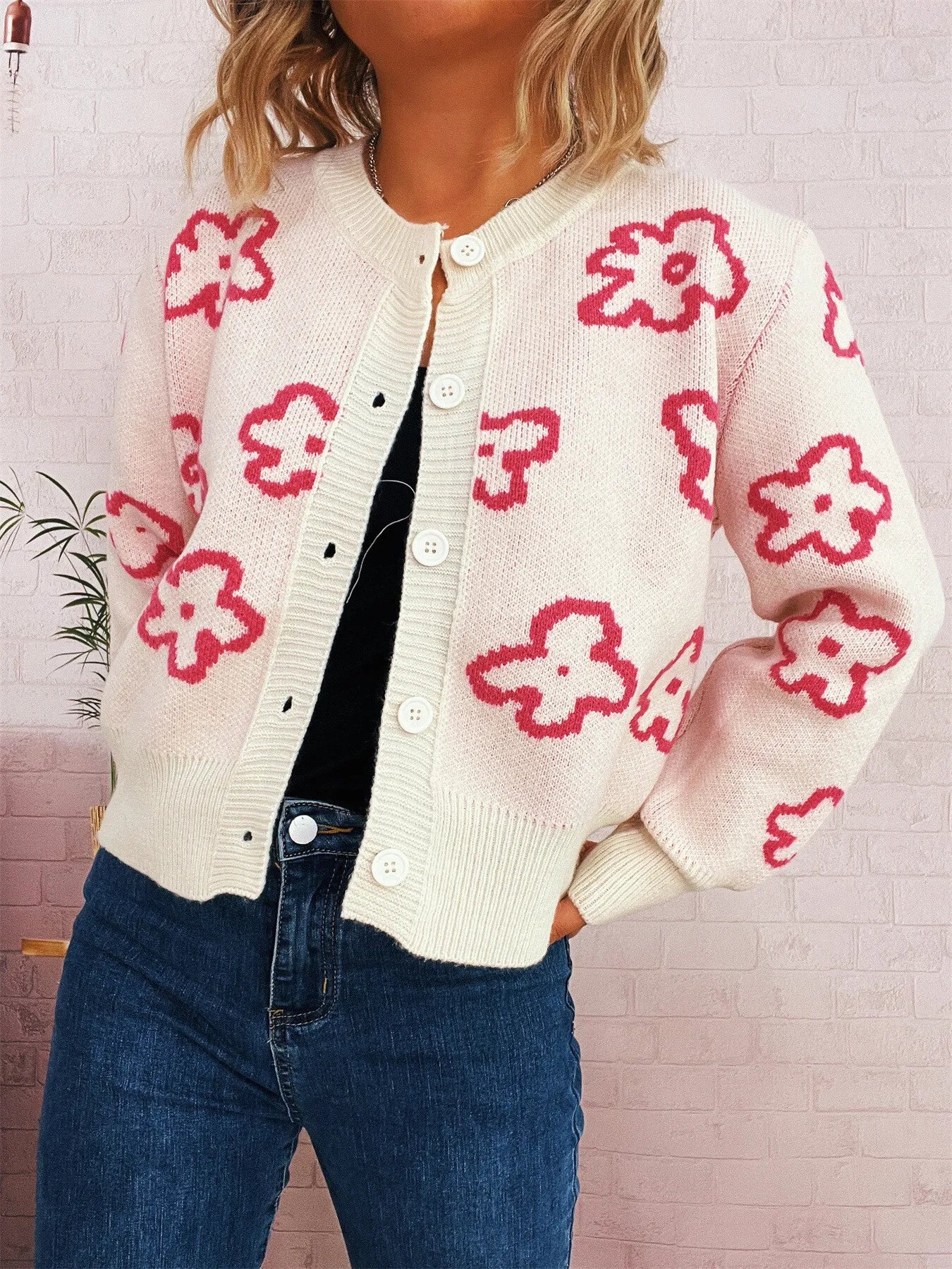Floral Pattern Button-Up Cardigan Easy Apparels
