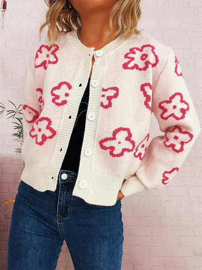Floral Pattern Button-Up Cardigan Easy Apparels