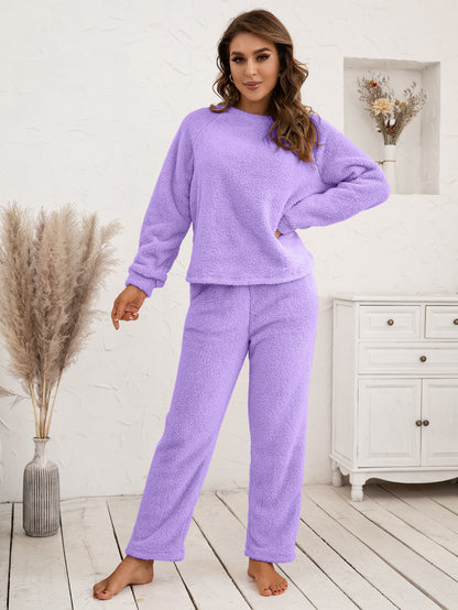Ivy Lane Teddy Long Sleeve Top and Pants Lounge Set Easy Apparels