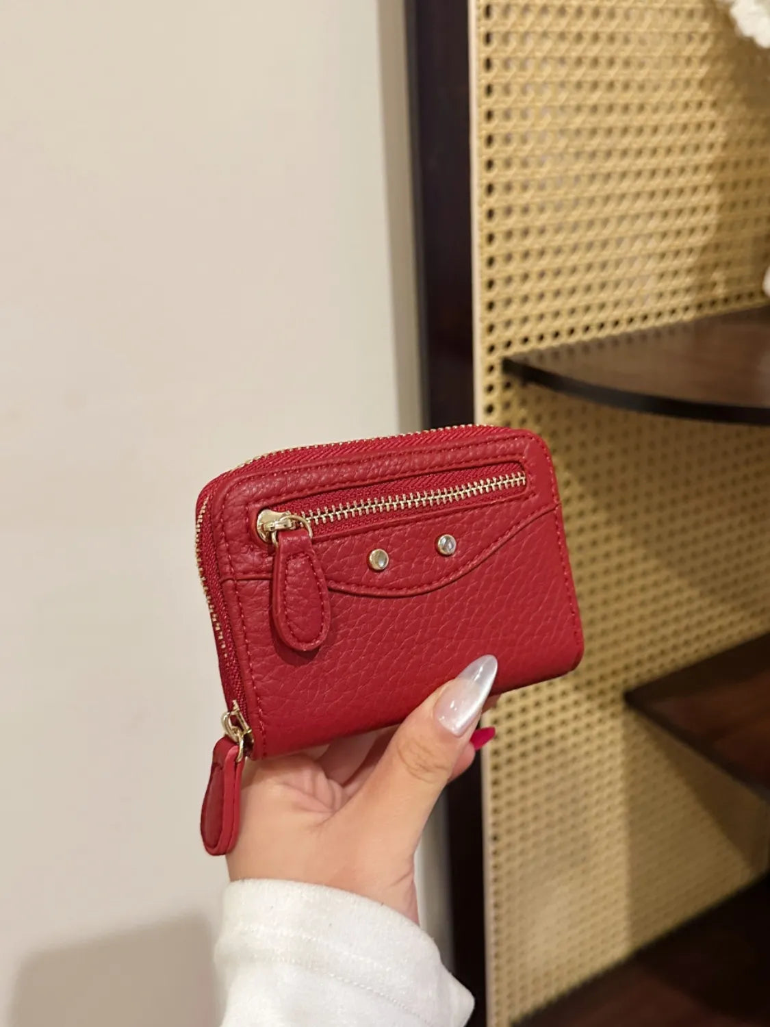 PU Leather Solid Color Card Case Deep Red One Size Easy Apparels