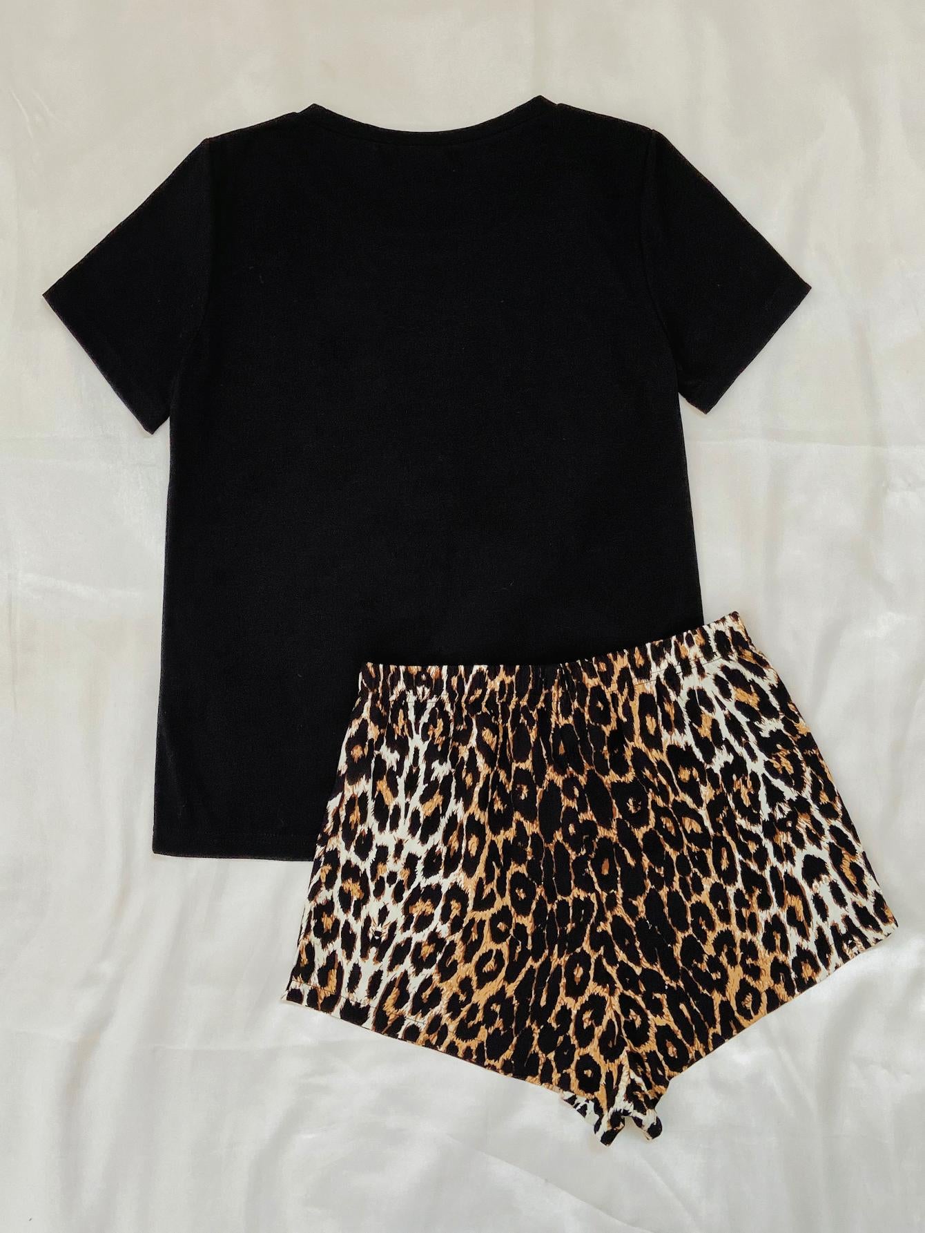 Leopard Lip Graphic Top and Shorts Lounge Set Easy Apparels