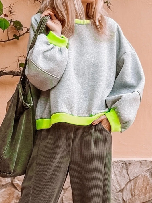 Trendsi Contrast Trim Oversized Sweatshirt Light Gray