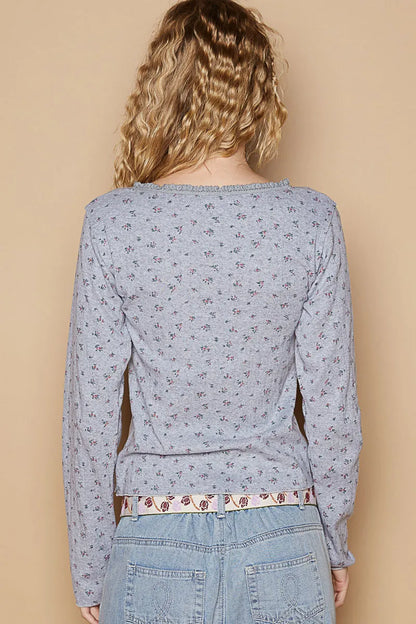 Trendsi POL Floral V-Neck Long Sleeve T-Shirt