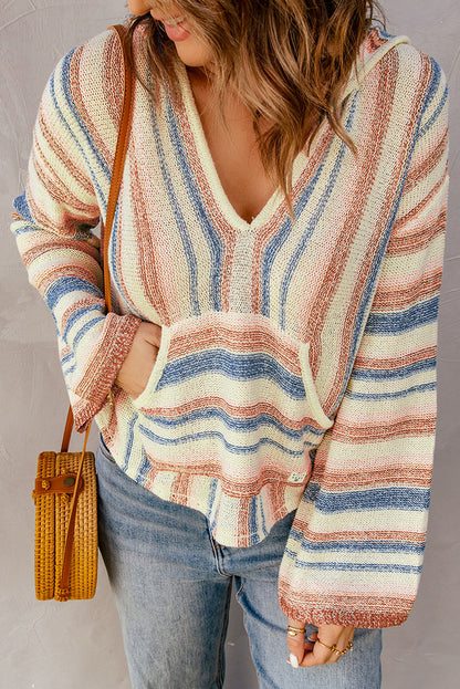 Striped Hooded Sweater with Kangaroo Pocket Easy Apparels