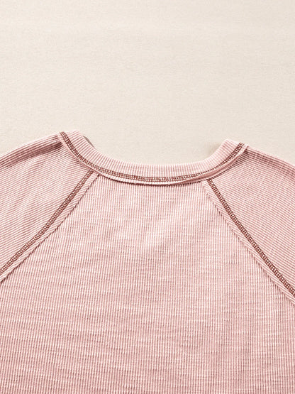 Trendsi Exposed Seam Ribbed Knit V Neck Top