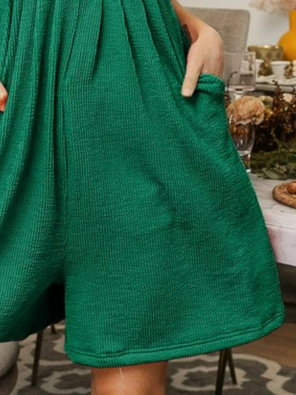 BiBi Crinkle Rib Textured Wide Leg Shortalls Easy Apparels