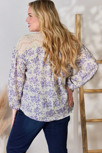 Trendsi Hailey & Co Full Size Lace Detail Printed Blouse