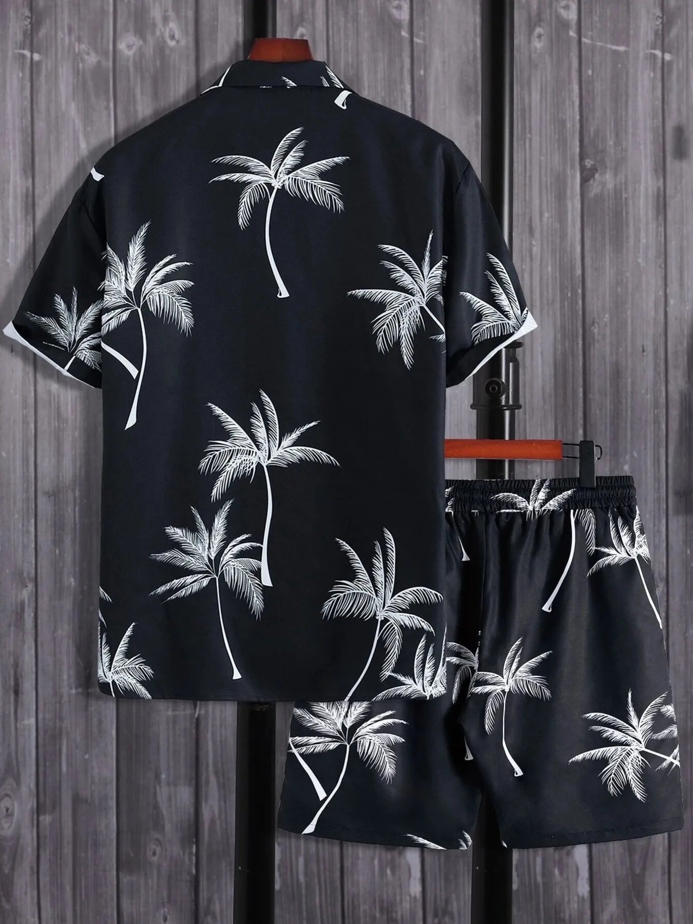 Men's Full Size Palm Print Button Up Shirt and Shorts Set Plus Size Easy Apparels