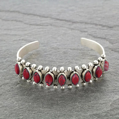 Artificial Turquoise Alloy Open Bracelet Red One Size Easy Apparels