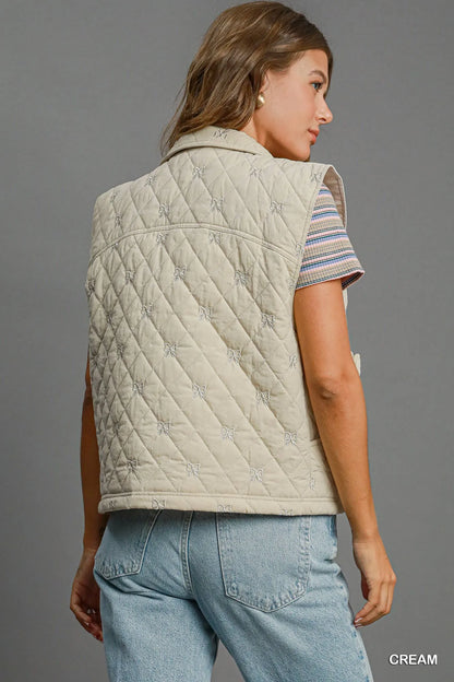Umgee Sleeveless Quilted Vest with Bow Details Easy Apparels