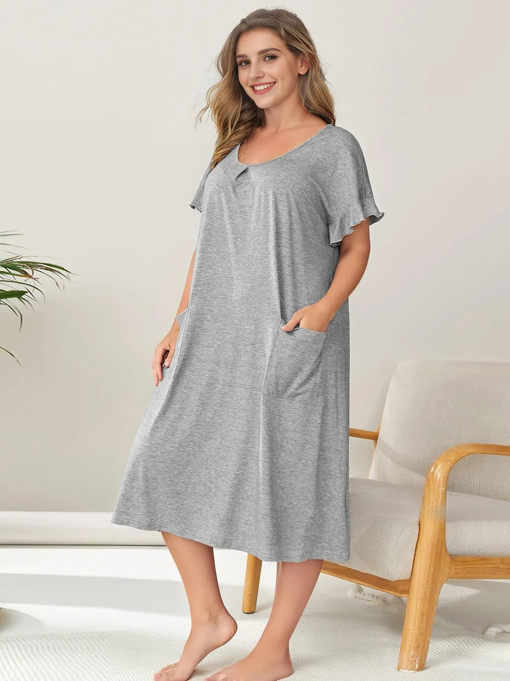 Plus Size Round Neck Short Sleeve Lounge Dress Easy Apparels