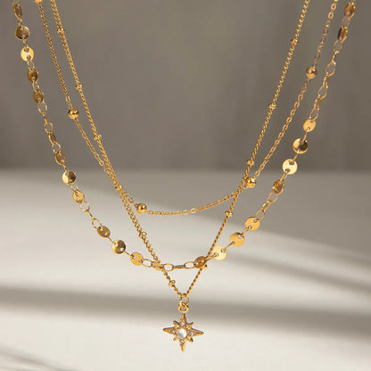 18K Gold-Plated Layered Star Pendant Necklace Gold One Size Easy Apparels