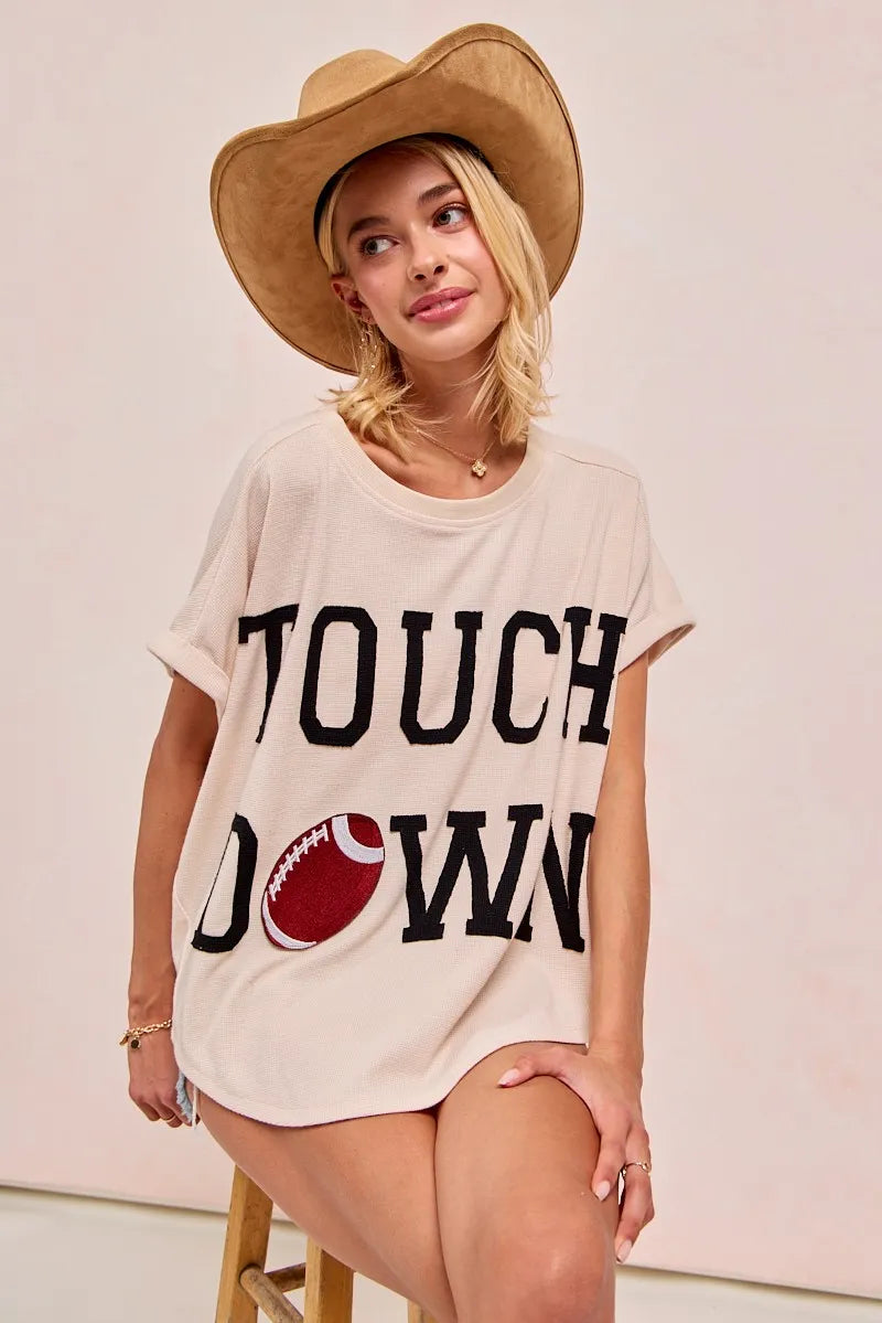 Trendsi BiBi Game Day Touchdown Letter Patches Waffle Short Top