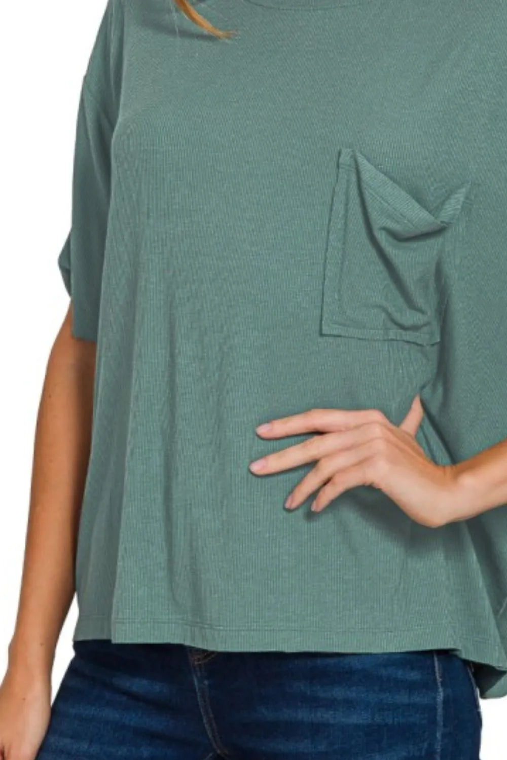 Trendsi Zenana Oversized Ribbed Round Neck Short Sleeve Tee