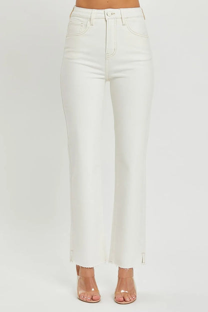 RISEN Full Size High Rise Tummy Control Straight Jeans Cream Easy Apparels