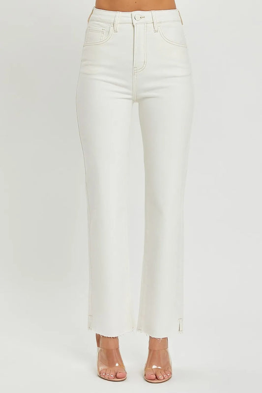 RISEN Full Size High Rise Tummy Control Straight Jeans Cream Easy Apparels