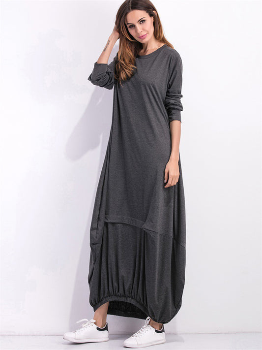 Full Size Round Neck Long Sleeve Sweatshirt Dress Dark Gray Easy Apparels