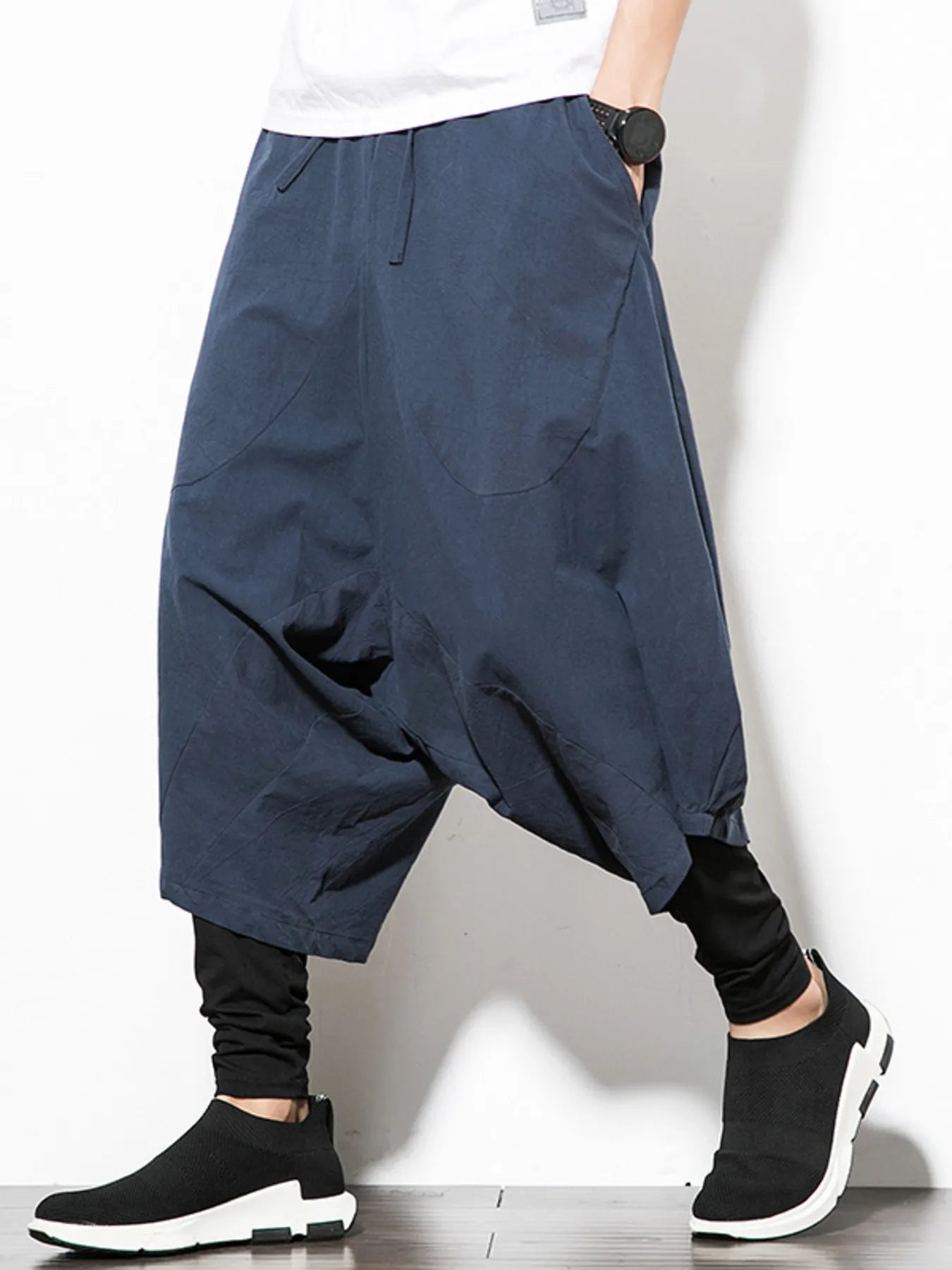 Men's Plus Size Wide Leg Drop Crotch Pants with Drawstring Easy Apparels