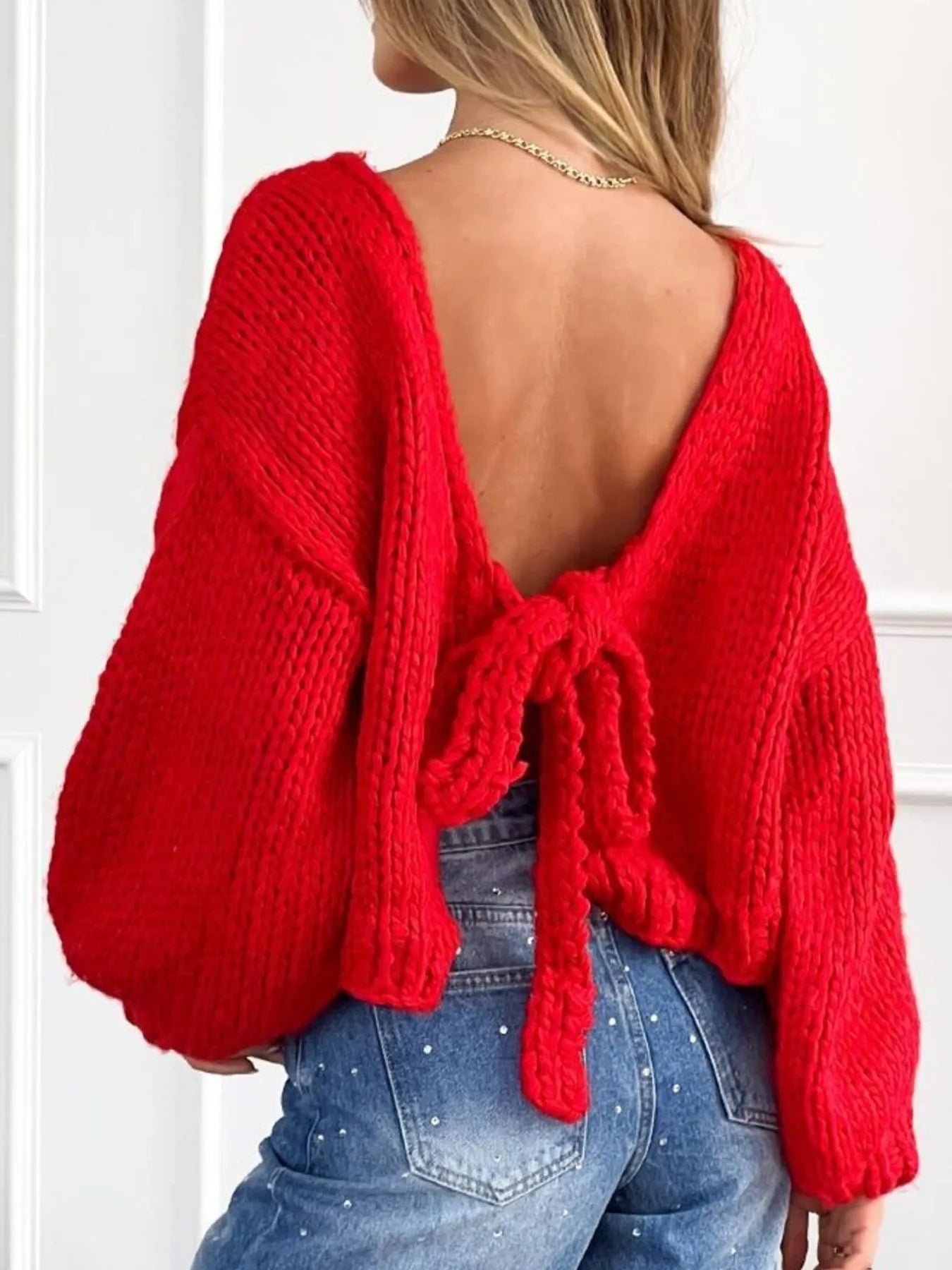 Tied Drop Shoulder Cardigan Red Easy Apparels