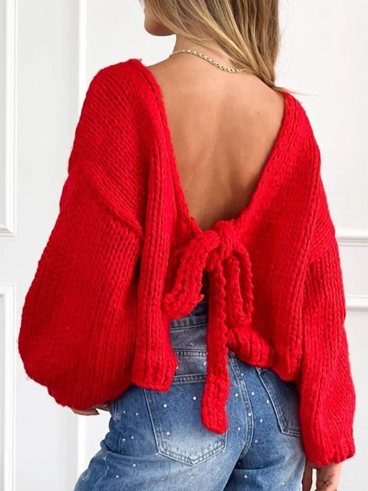 Tied Drop Shoulder Cardigan Red Easy Apparels