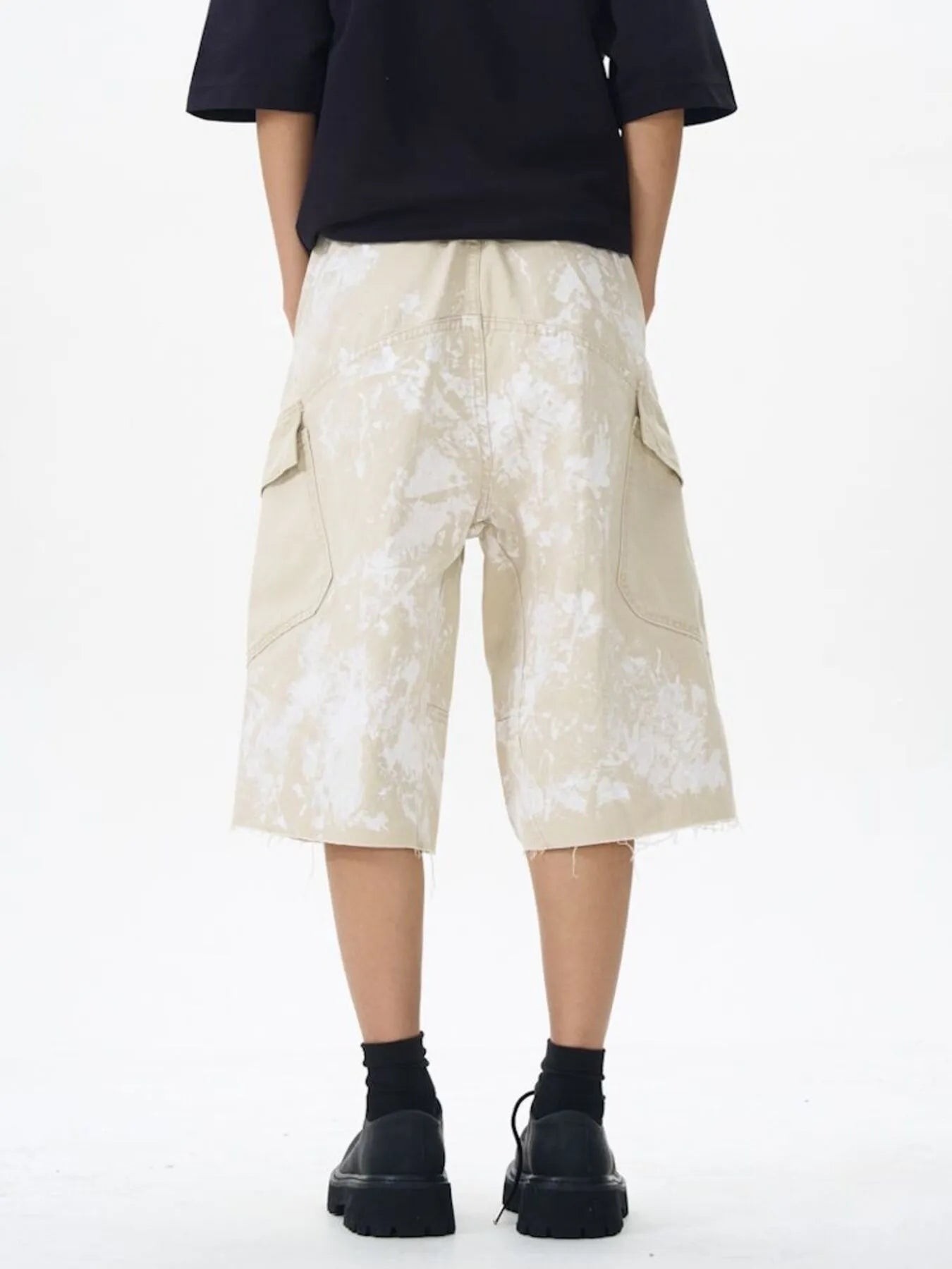 Men's Paint Splattered Cargo Bermuda Shorts with Distressed Edge Detail Easy Apparels