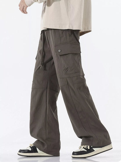 Men's Full Size Drawstring Cargo Wide Leg Pants Plus Size Easy Apparels