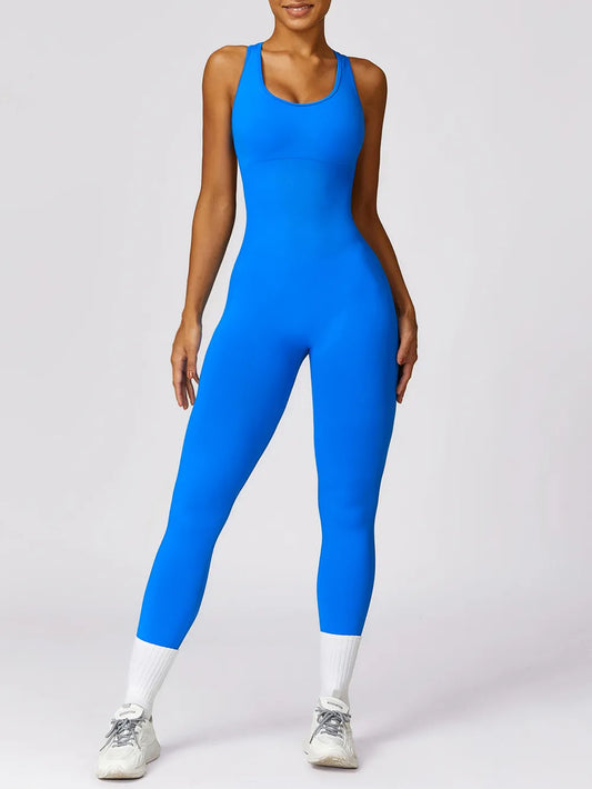 Cutout Racerback Active Jumpsuit Sky Blue Easy Apparels