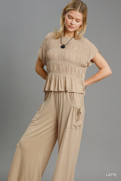Trendsi Umgee Short Sleeve Knit Smocked Top